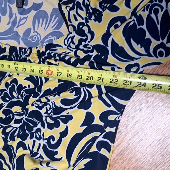 INC International Concepts Women’s 2X Yellow Navy Square Neck Pleated Floral - Picture 5 of 7